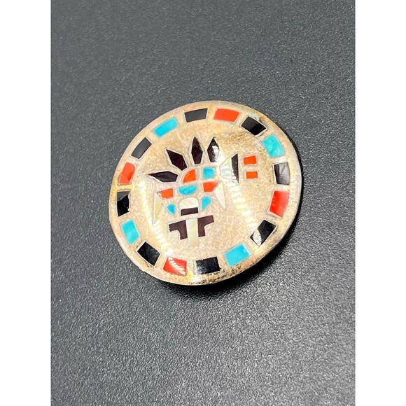 Hesser Lanyate Sterling Zuni Inlay
Rainbow Dancer Turquoise Coral Brooch Pendant - Picture 3 of 8